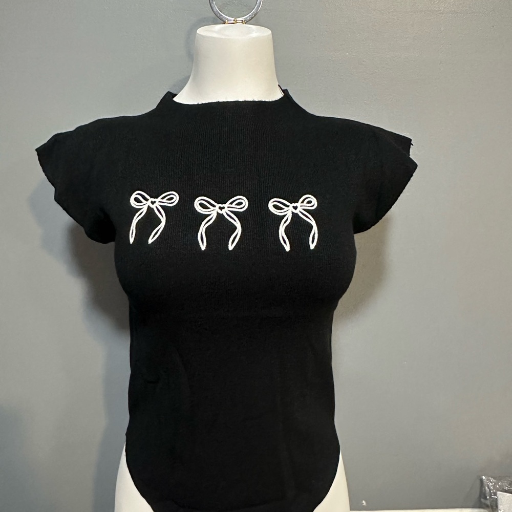 Black Bow Detail Women's Top